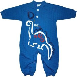 Vtg Carter's Baby 3 Mo Blue Long Sleeve Dinosaur Romper Outfit Longall Red White